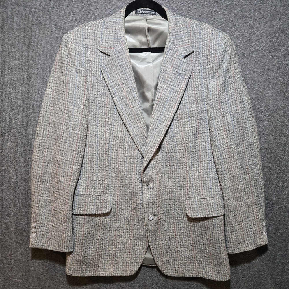 Vintage Harris Tweed X Fox Hunt USA Scottish Wool Gray Blazer Sport Coat 42R USA